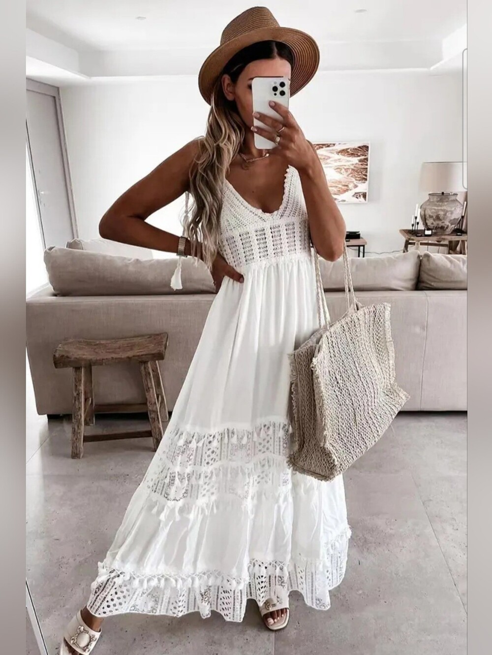 CUPSHE Ellis Thin Strap Tassel Lace Trim Dress